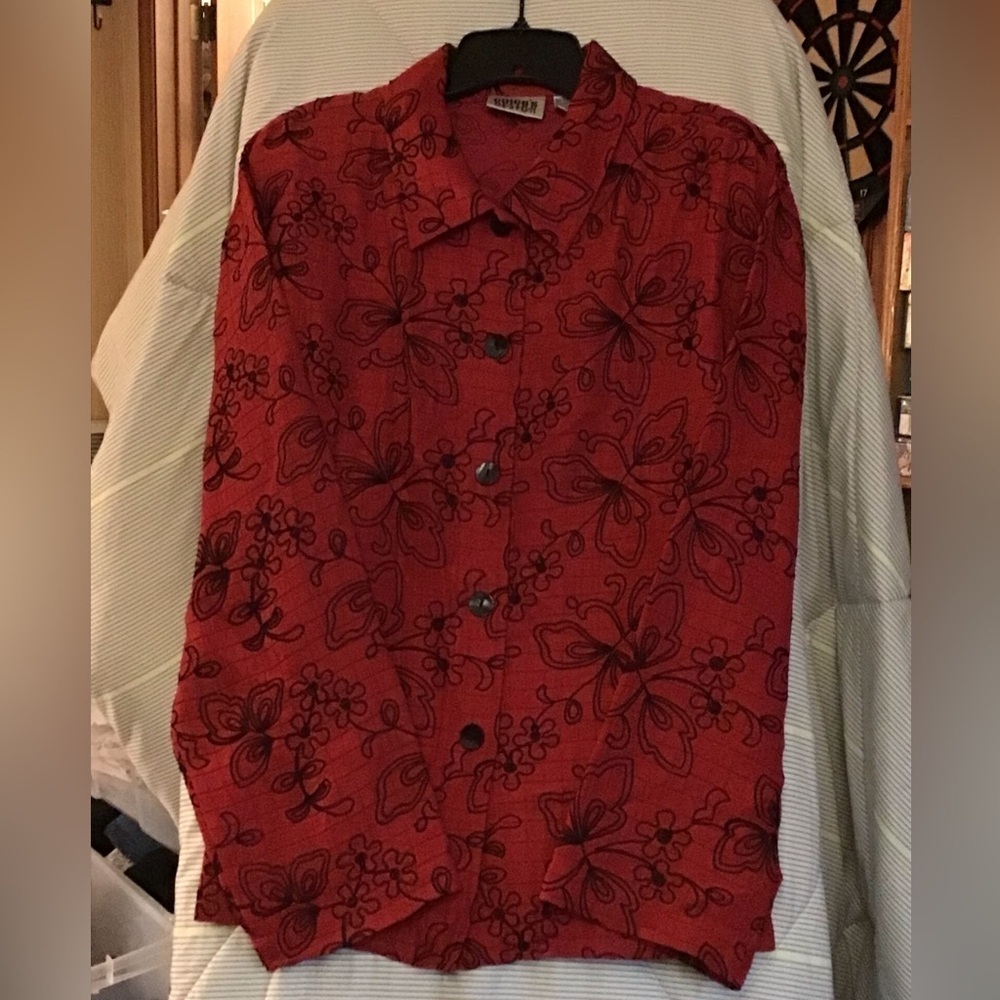 Chicos Design Size 3 (16 XL) Red Button Up Shirt Jacket